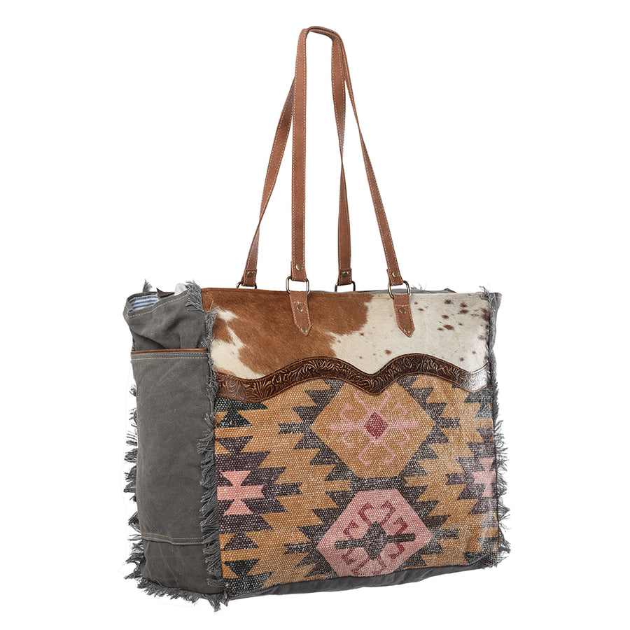 OHLAY KB231 TOTE Upcycled Wool Canvas Embossed Hair-on Genuine Leather women bag western handbag purse