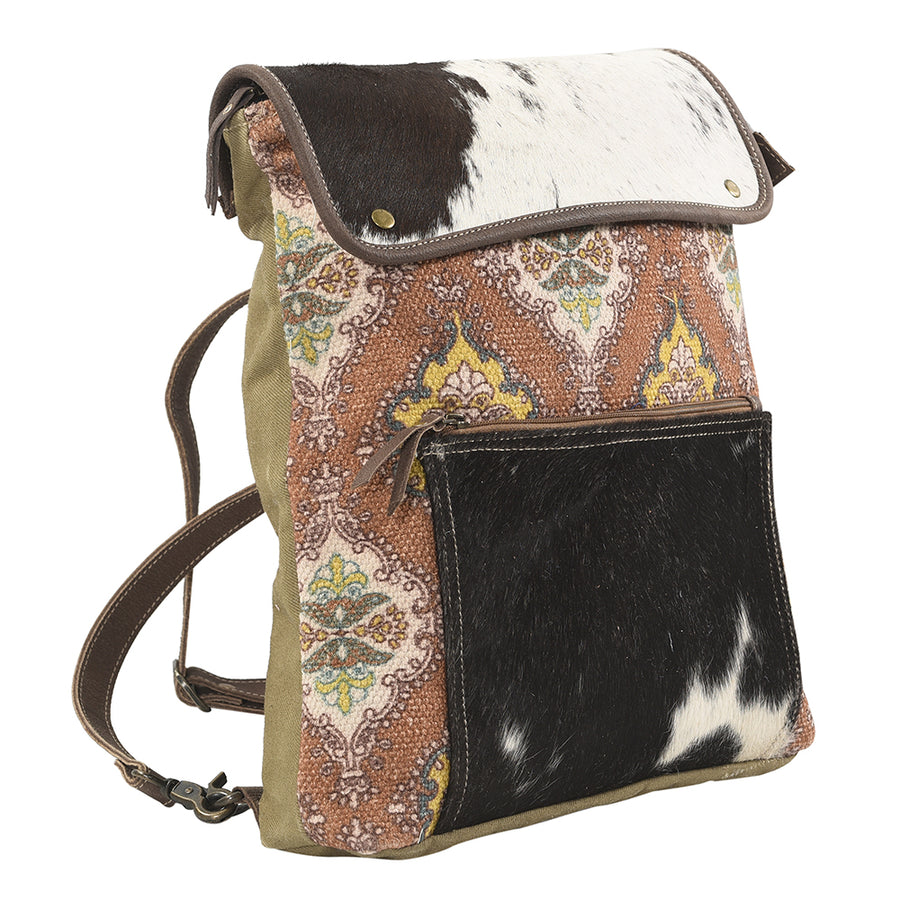 OHLAY Backpack Upcycled Canvas Hair-On Genuine Leather Women Bag Western Handbag Purse Womens Handbags Belt for Purses Summer