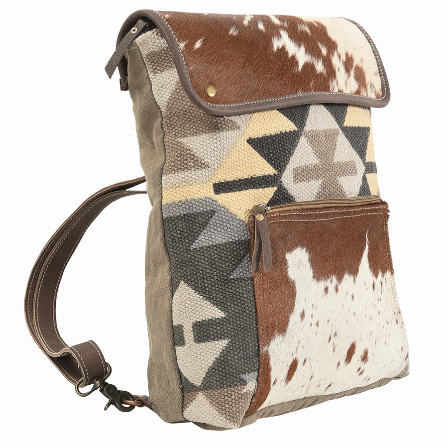 OHLAY Backpack Upcycled Canvas Hair-On Genuine Leather Women Bag Western Handbag Purse Womens Handbags Belt for Purses Summer