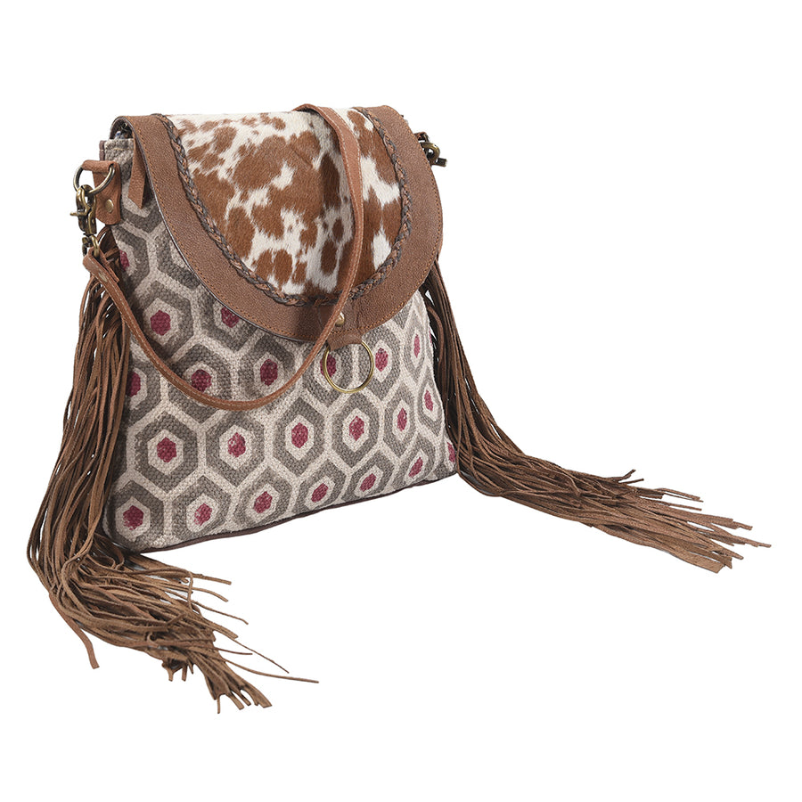 OHLAY Messenger Upcycled Wool Canvas Hair-on Genuine Leather women bag western handbag purse