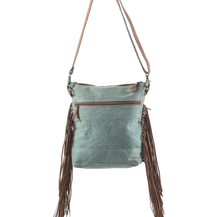 OHLAY Cross Body Upcycled Wool Canvas Embossed Hair-On Genuine Leather Women Bag Western Handbag Purse Womens Handbags