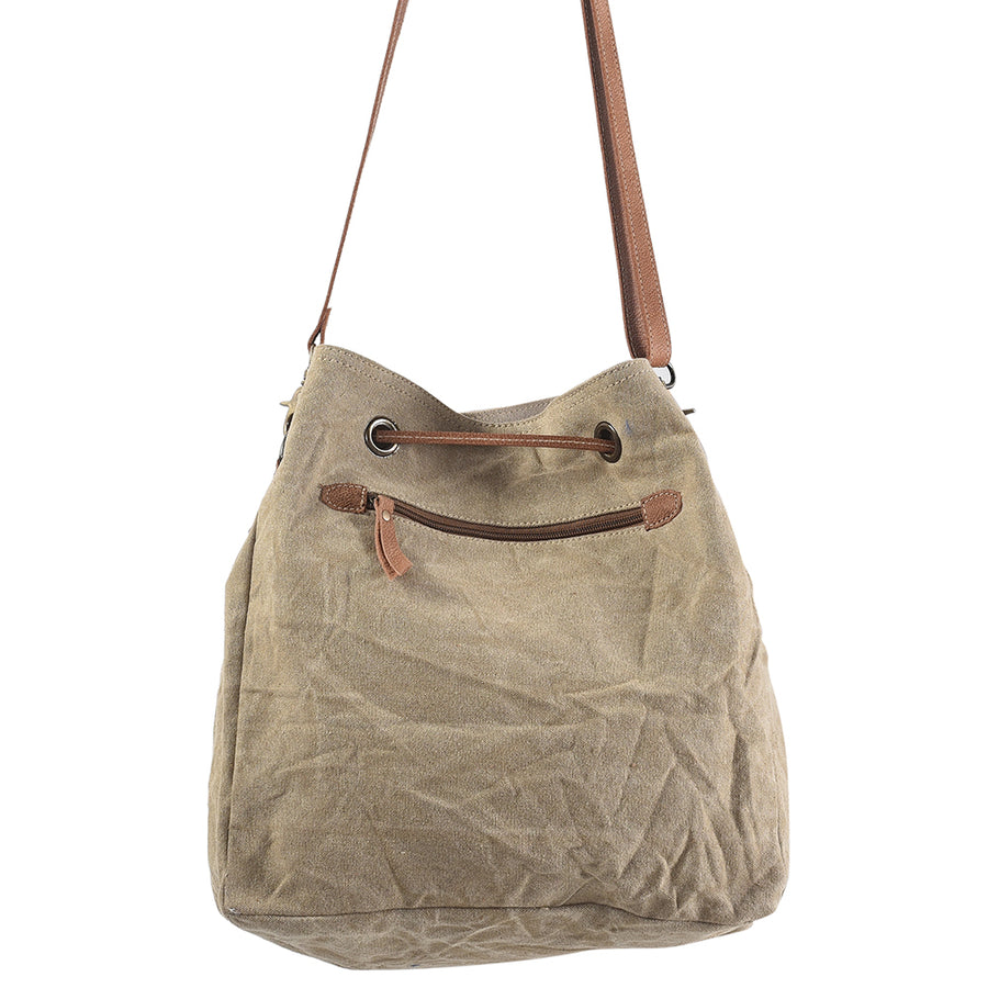 OHLAY Bucket Upcycled Wool Canvas Hair On Genuine Leather Women Bag Western Handbag Purse | Womens Handbags Belt for Summer