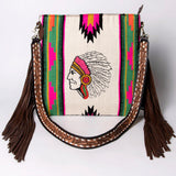 American Darling Messenger Saddle Blanket Fabric Genuine Leather Western Women Bag Handbag Purse Travel Bags College