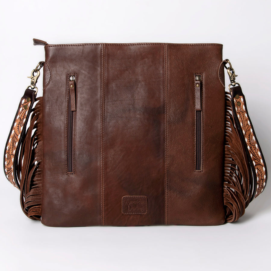 American Darling Large Cross body Bag Hand Woven Saddle Blanket Vegetable-Tanned Genuine Leather Fringes Buck Stitched