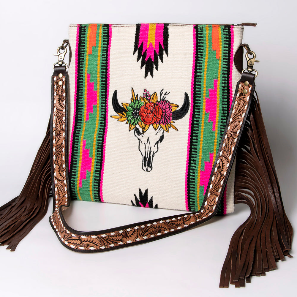 American Darling Messenger Saddle Blanket Fabric Genuine Leather Western Women Bag Handbag Purse Travel Bags College