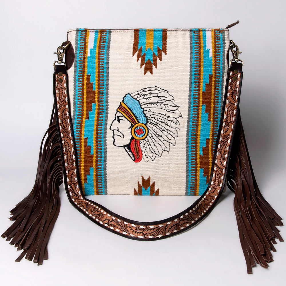 American Darling Messenger Saddle Blanket Fabric Genuine Leather Western Women Bag Handbag Purse Travel Bags College