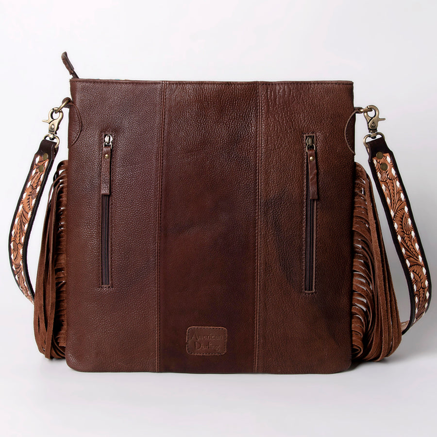 American Darling Large Cross body Bag Hand Woven Saddle Blanket Vegetable-Tanned Genuine Leather Fringes Buck Stitched