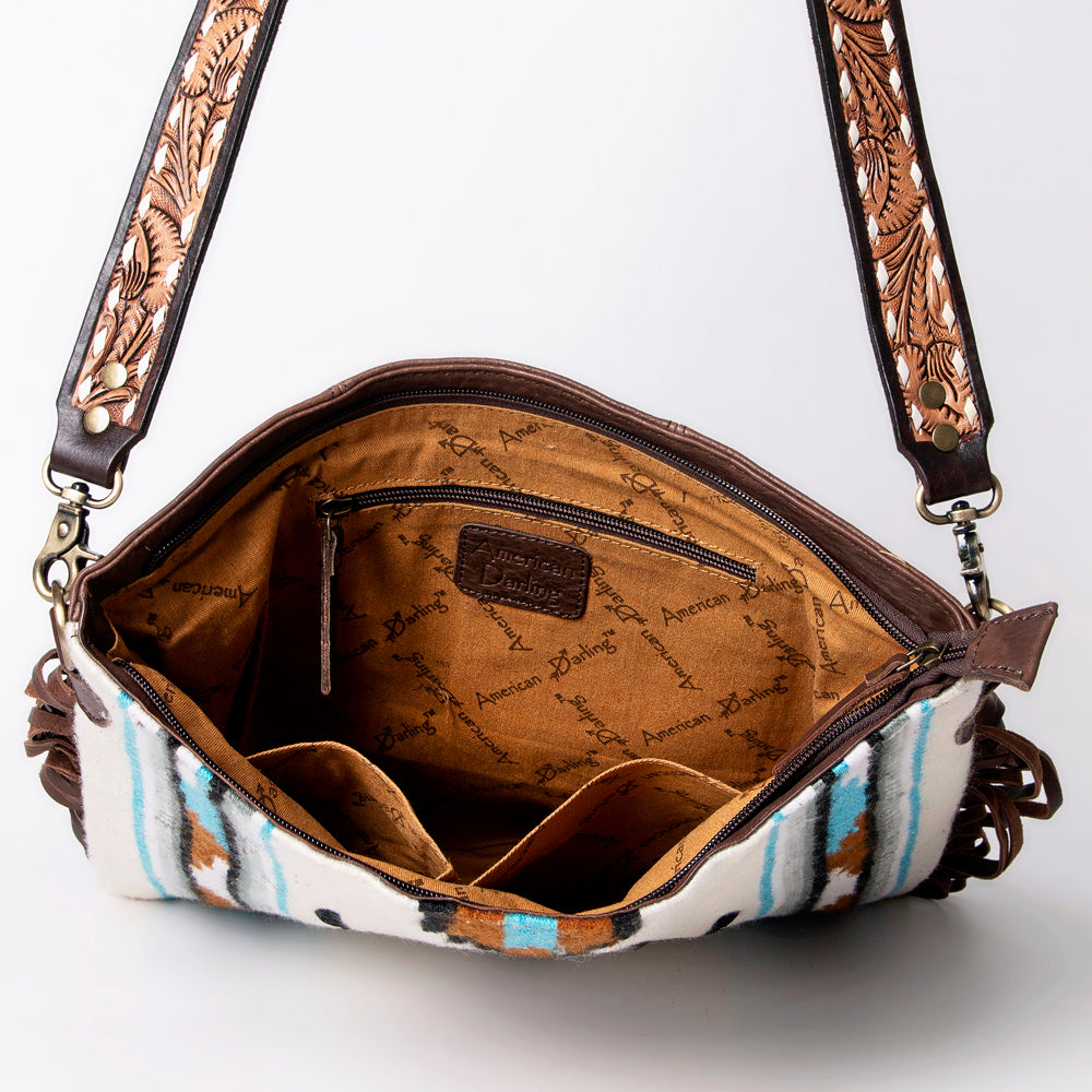 American Darling Messenger Saddle Blanket Fabric Genuine Leather Western Women Bag Handbag Purse Travel Bags College