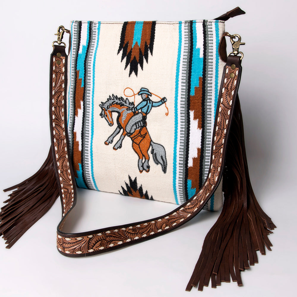 American Darling Messenger Saddle Blanket Fabric Genuine Leather Western Women Bag Handbag Purse Travel Bags College