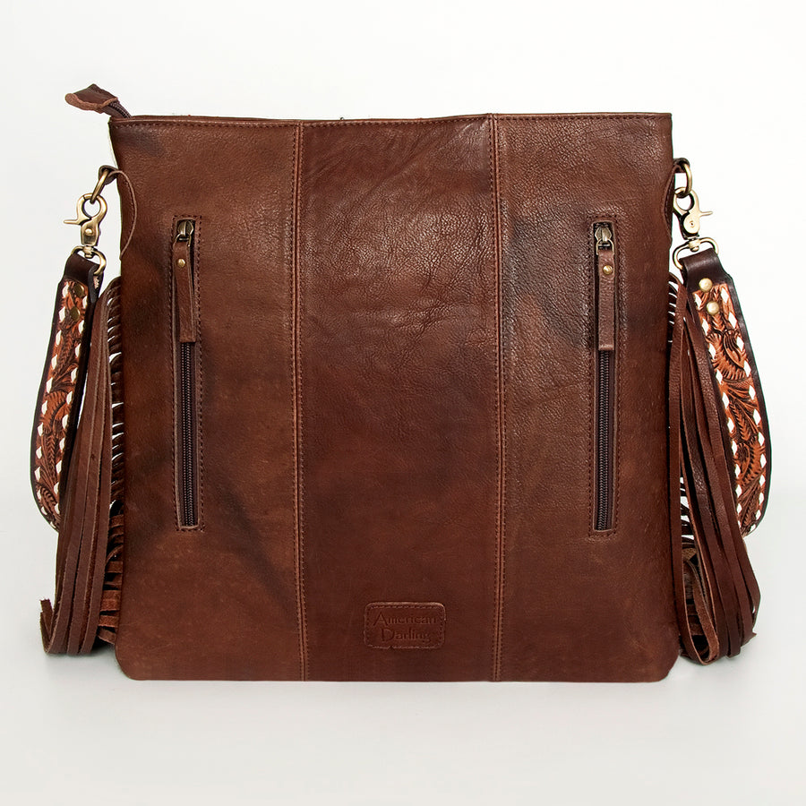 American Darling Large Cross body Bag Hand-Woven Saddle Blanket Vegetable-Tanned Genuine Leather Fringes Hand Tooled