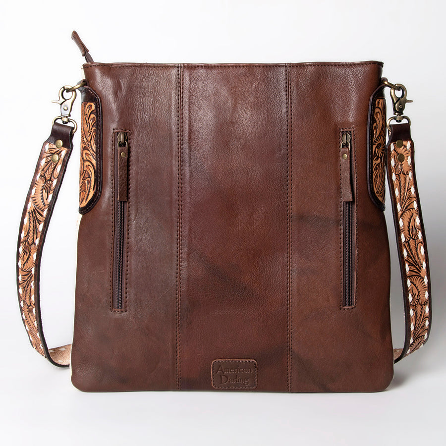 American Darling Large Cross body Bag Hand-Woven Saddle Blanket Vegetable-Tanned Genuine Leather Floral Carved Buck Stitched