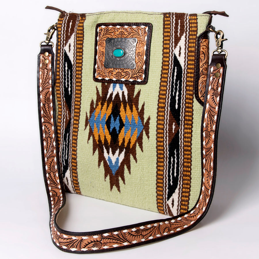 American Darling Large Cross body Bag Hand-Woven Saddle Blanket Hand Tooled - Uhorse