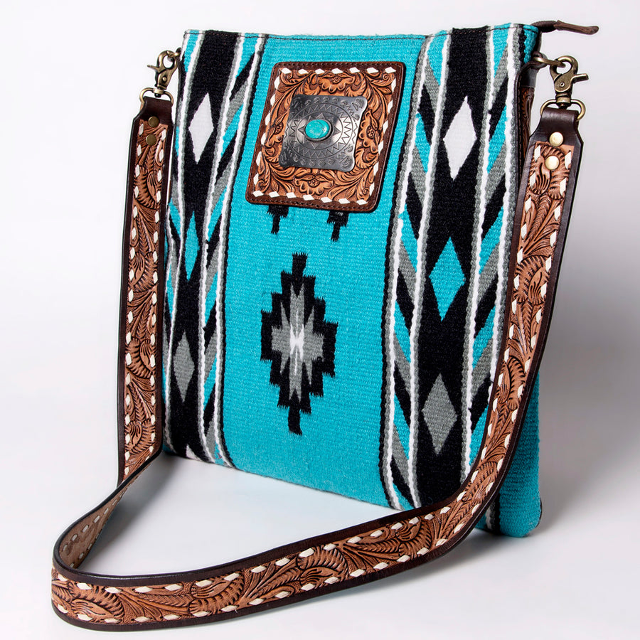 American Darling Large Cross body Bag Hand-Woven Saddle Blanket Hand Tooled - Uhorse