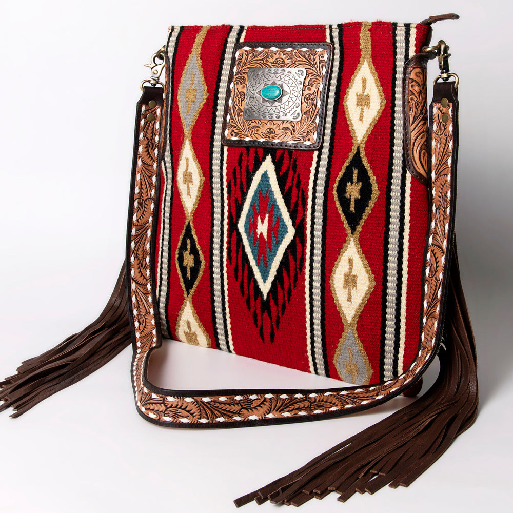 American Darling Large Crossbody Saddle Blanket Fabric Genuine Leather Western Women Bag Handbag Purse | Cute