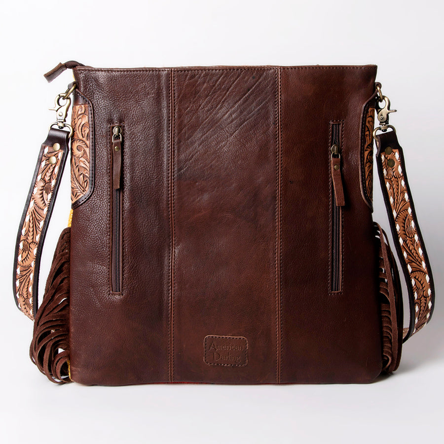American Darling Large Cross body Bag Hand-Woven Saddle Blanket Vegetable-Tanned Genuine Leather Fringes Turquoise Concho