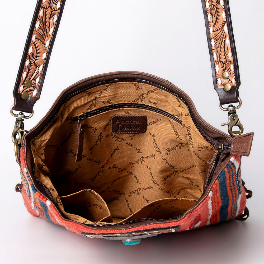 American Darling Large Crossbody Saddle Blanket Fabric Genuine Leather Western Women Bag Handbag Purse | Cute