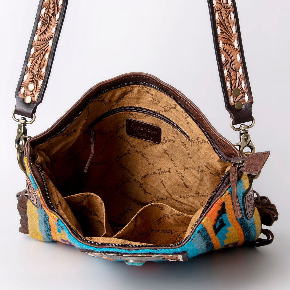 American Darling Large Crossbody Saddle Blanket Fabric Genuine Leather Western Women Bag Handbag Purse | Cute