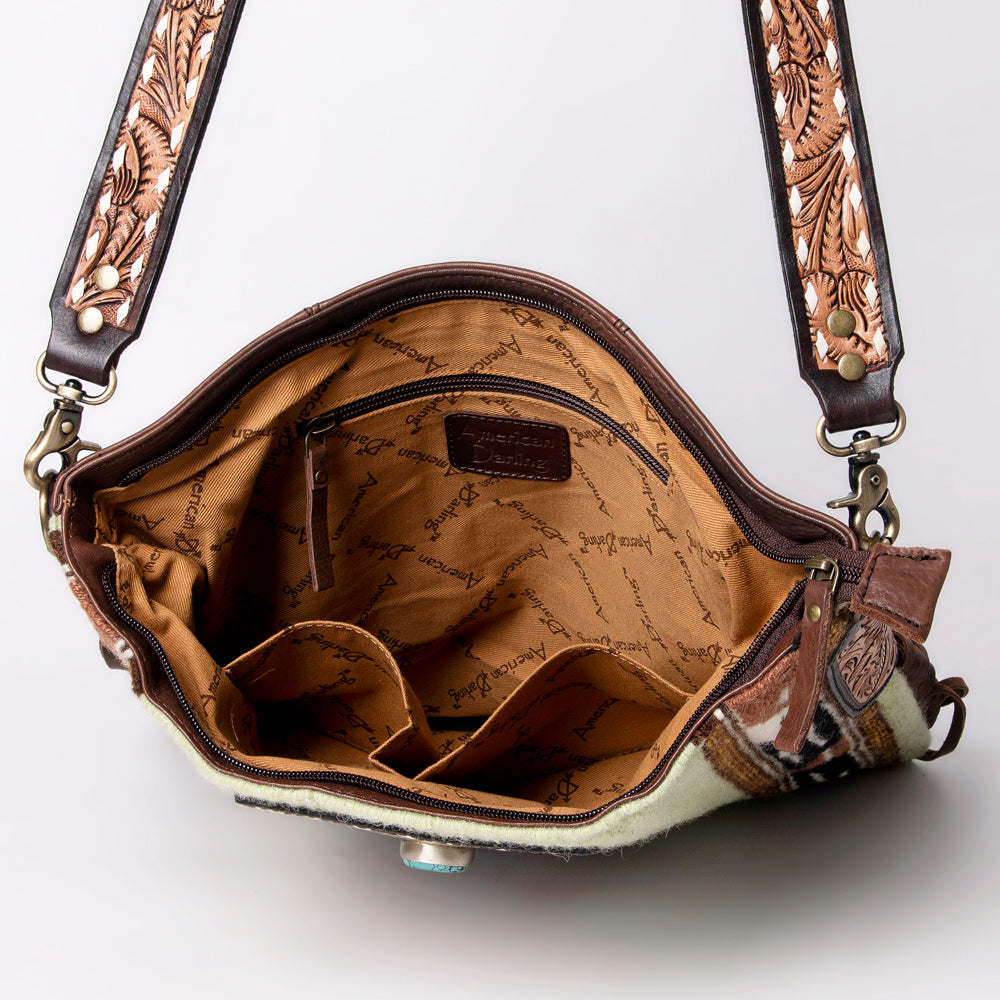 American Darling Large Crossbody Saddle Blanket Fabric Genuine Leather Western Women Bag Handbag Purse | Cute