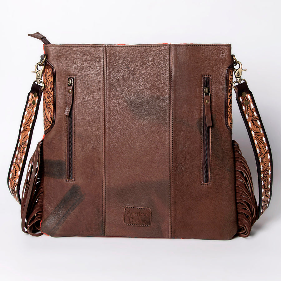 American Darling Large Cross body Bag Hand-Woven Saddle Blanket Vegetable-Tanned Genuine Leather Fringes Turquoise Concho