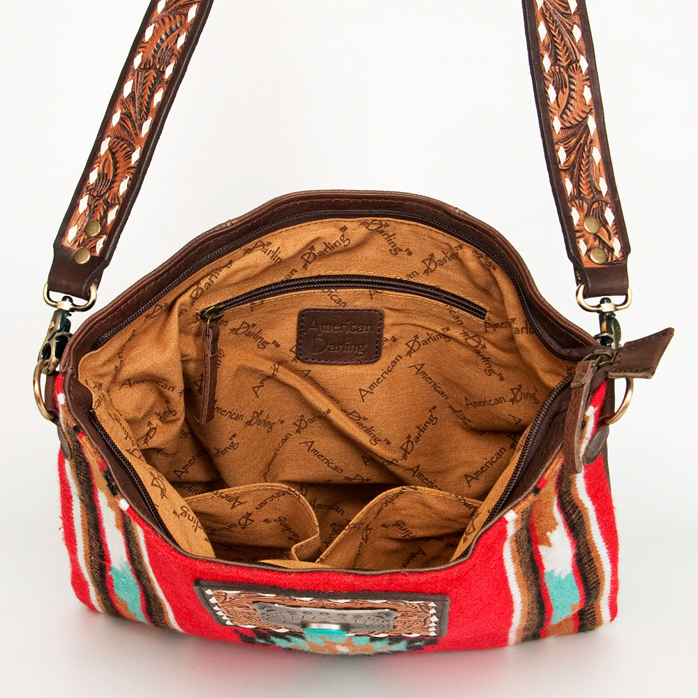 American Darling Large Crossbody Saddle Blanket Fabric Genuine Leather Western Women Bag Handbag Purse | Cute