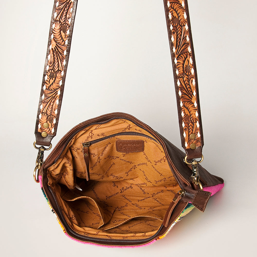 American Darling Large Crossbody Saddle Blanket Fabric Genuine Leather Western Women Bag Handbag Purse | Cute