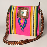 American Darling Large Crossbody Saddle Blanket Fabric Genuine Leather Western Women Bag Handbag Purse | Cute