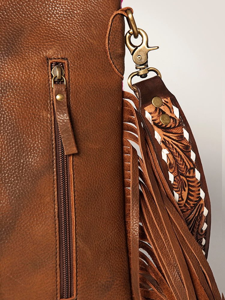 American Darling Large Cross body Bag Hand-Woven Saddle Blanket Vegetable-Tanned Genuine Leather Fringes Turquoise Concho