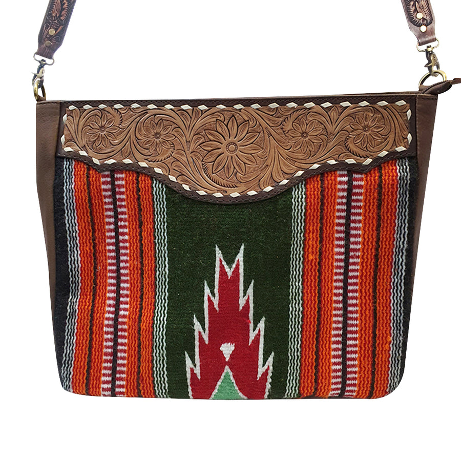Leather and wool shoulder bag with geometric tribal pattern - Uhorse