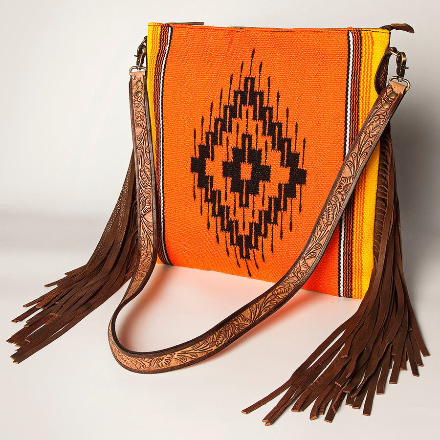 American Darling Large Cross body Bag Hand Woven Saddle Blanket Leather - Uhorse