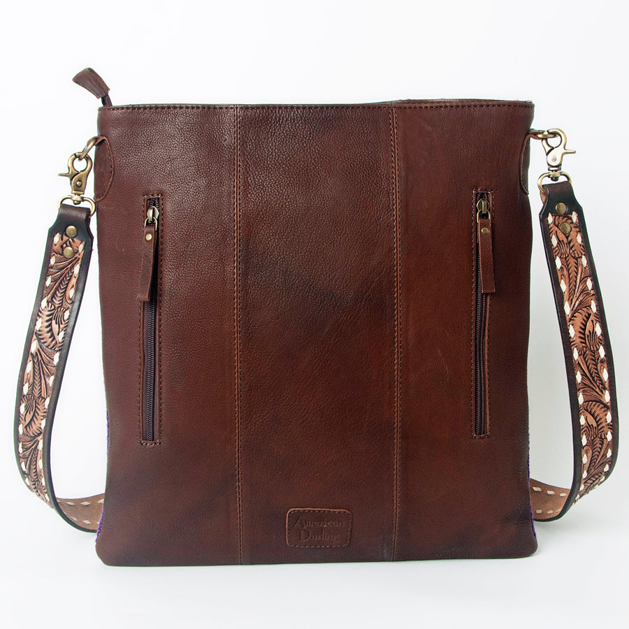 American Darling Large Cross body Bag Hand Woven Saddle Blanket Vegetable-Tanned Genuine Leather Hand Tooled