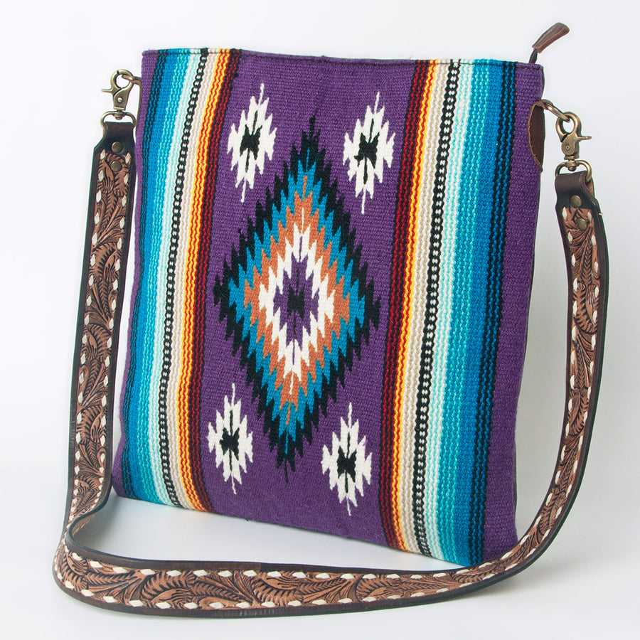 American Darling Large Cross body Bag Hand Woven Saddle Blanket Leather - Uhorse