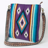 American Darling Large Crossbody Saddle Blanket Fabric Genuine Leather Western Women Bag Handbag Purse Travel Bags College