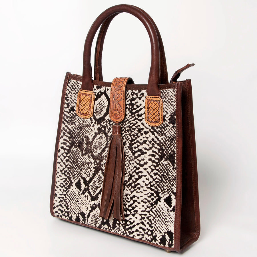 American Darling Tote Bag Hair-On Cowhide Genuine Leather Hand Tooled - Uhorse