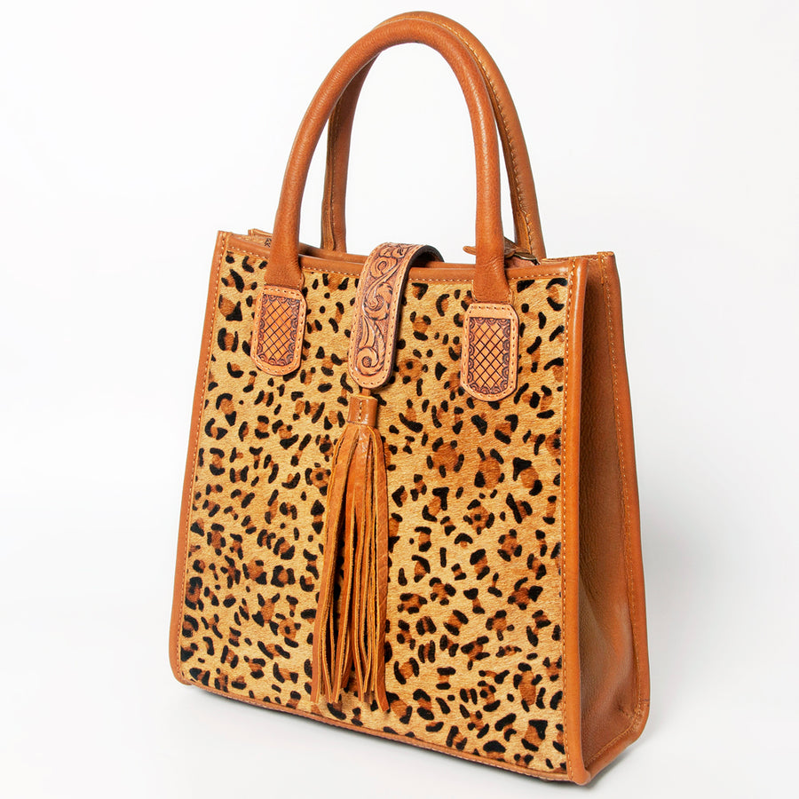 American Darling Tote Bag Hair-On Cowhide Genuine Leather Hand Tooled - Uhorse