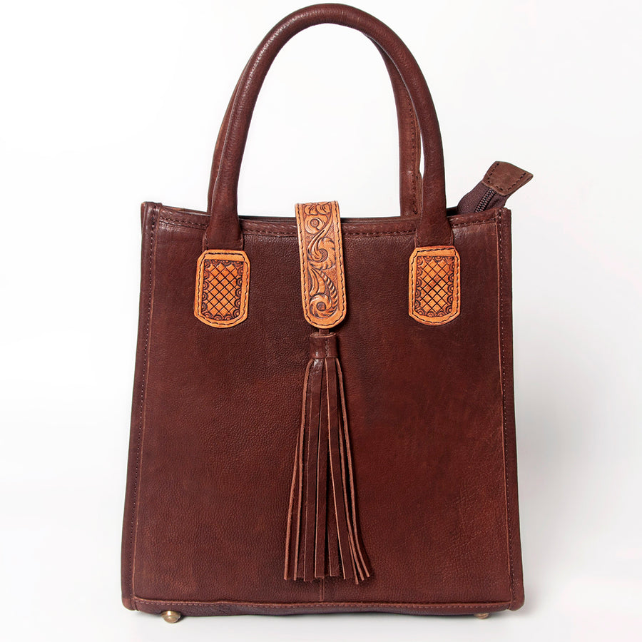 American Darling Tote Bag Hair-On Cowhide Vegetable-Tanned Genuine Leather Floral Carved Hand Tooled Tassels