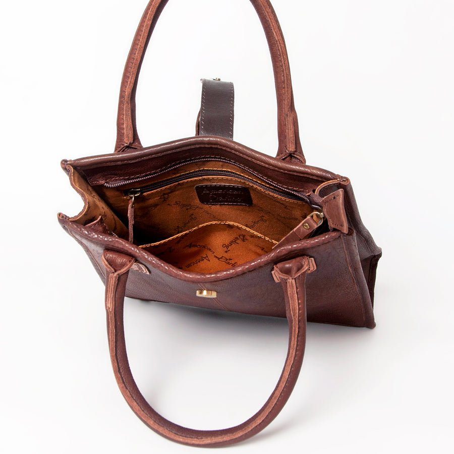 American Darling Tote Bag Hair-On Cowhide Vegetable-Tanned Genuine Leather Floral Carved Hand Tooled Tassels