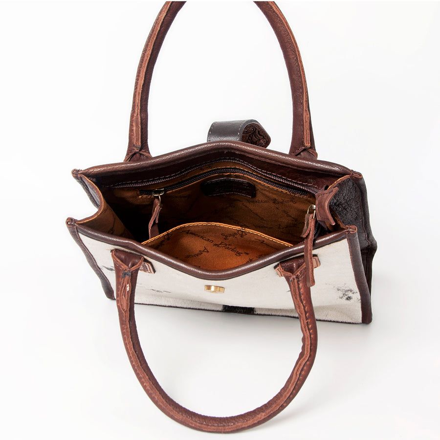 American Darling Tote Bag Hair-On Cowhide Vegetable-Tanned Genuine Leather Floral Carved Hand Tooled Tassels