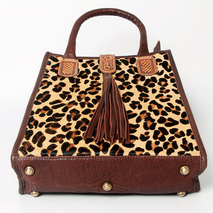 American Darling Tote Bag Hair-On Cowhide Vegetable-Tanned Genuine Leather Floral Carved Hand Tooled Tassels