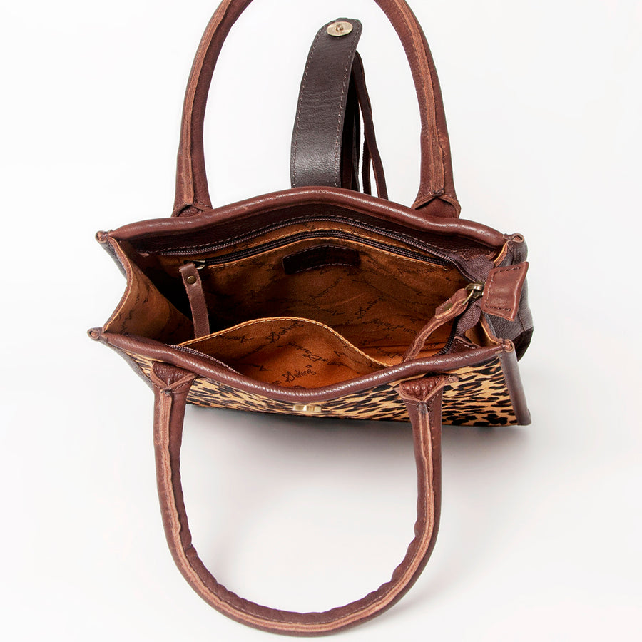 American Darling Tote Bag Hair-On Cowhide Vegetable-Tanned Genuine Leather Floral Carved Hand Tooled Tassels