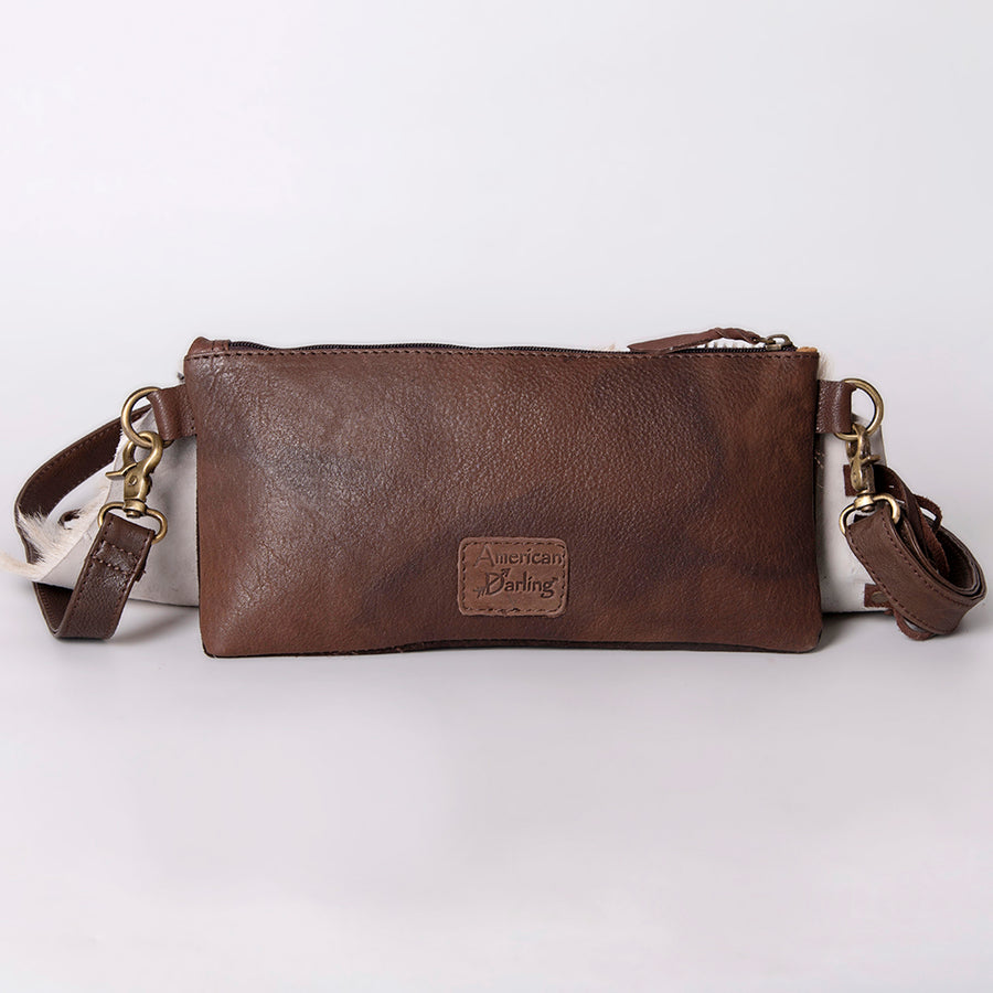 American Darling Small Cross body Bag Hair-On Cowhide Fringed Western Leather Purse with Rivets 5in x 12in