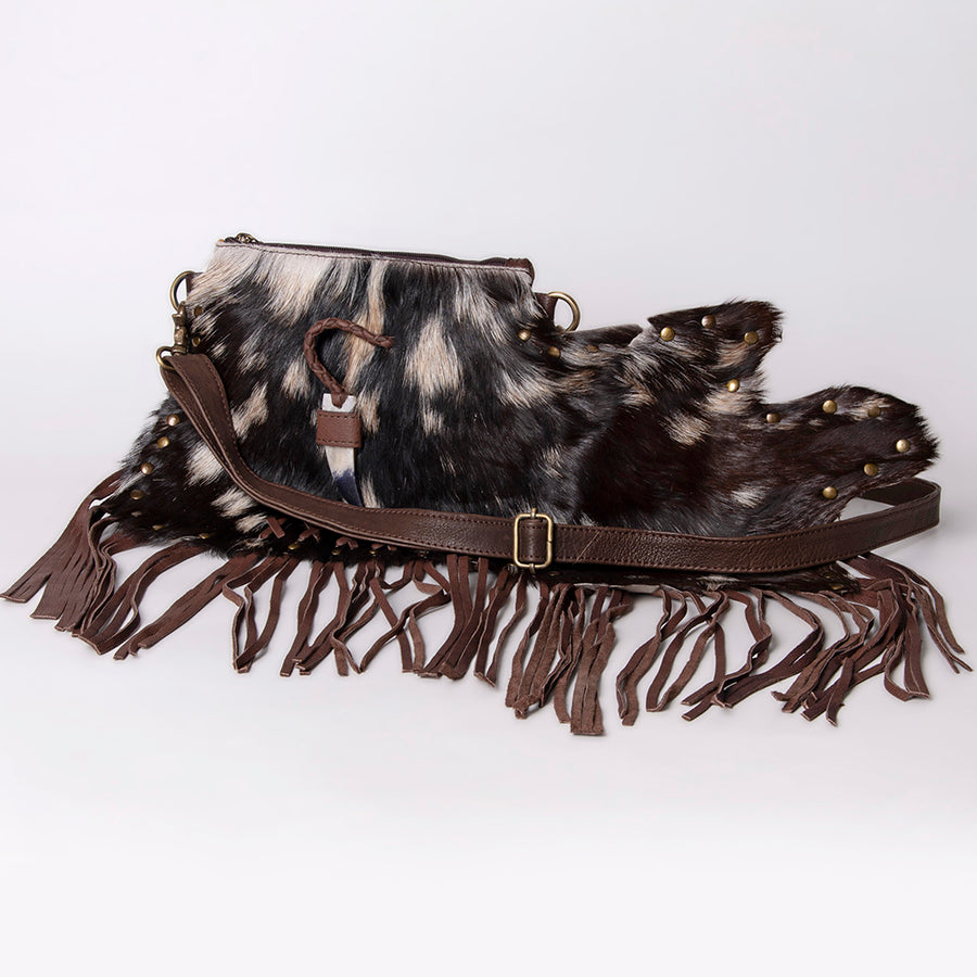 American Darling Cross body Bag Hair-On Cowhide Western Leather Purse with Braided Accents 7in x 9in