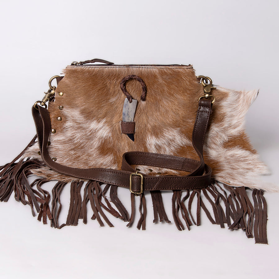 American Darling Cross body Bag Hair-On Cowhide Western Leather Purse with Braided Accents 7in x 9in