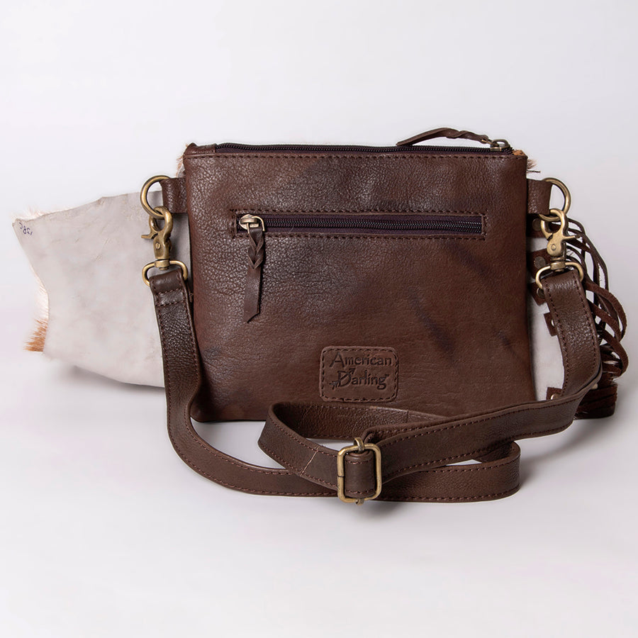 American Darling Cross body Bag Hair-On Cowhide Western Leather Purse with Braided Accents 7in x 9in