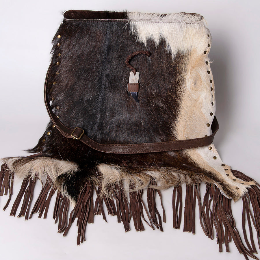 American Darling Large Cross body Bag Hair-On Cowhide Fringed Western Leather Purse with Rivets 14in x 14in