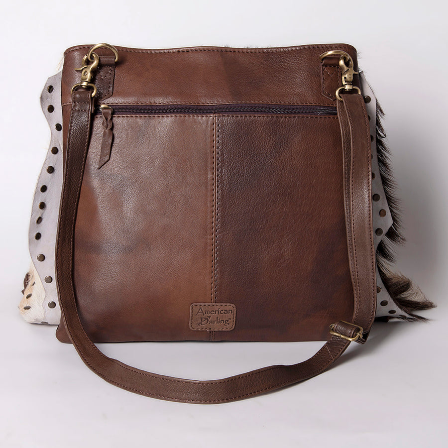 American Darling Large Cross body Bag Hair-On Cowhide Fringed Western Leather Purse with Rivets 14in x 14in