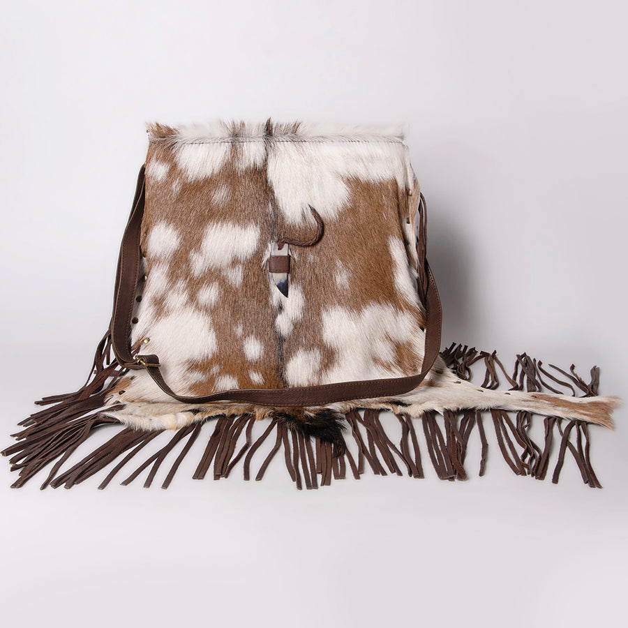 American Darling Large Cross body Bag Hair-On Cowhide Fringed Western Leather Purse with Rivets 14in x 14in