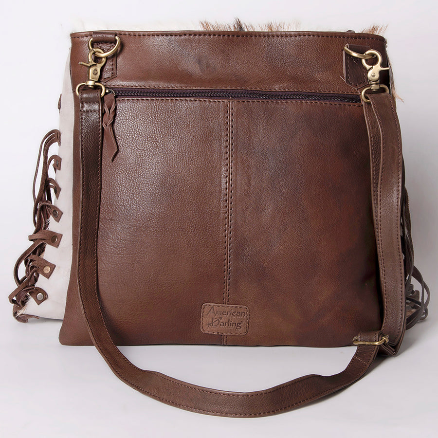 American Darling Large Cross body Bag Hair-On Cowhide Fringed Western Leather Purse with Rivets 14in x 14in