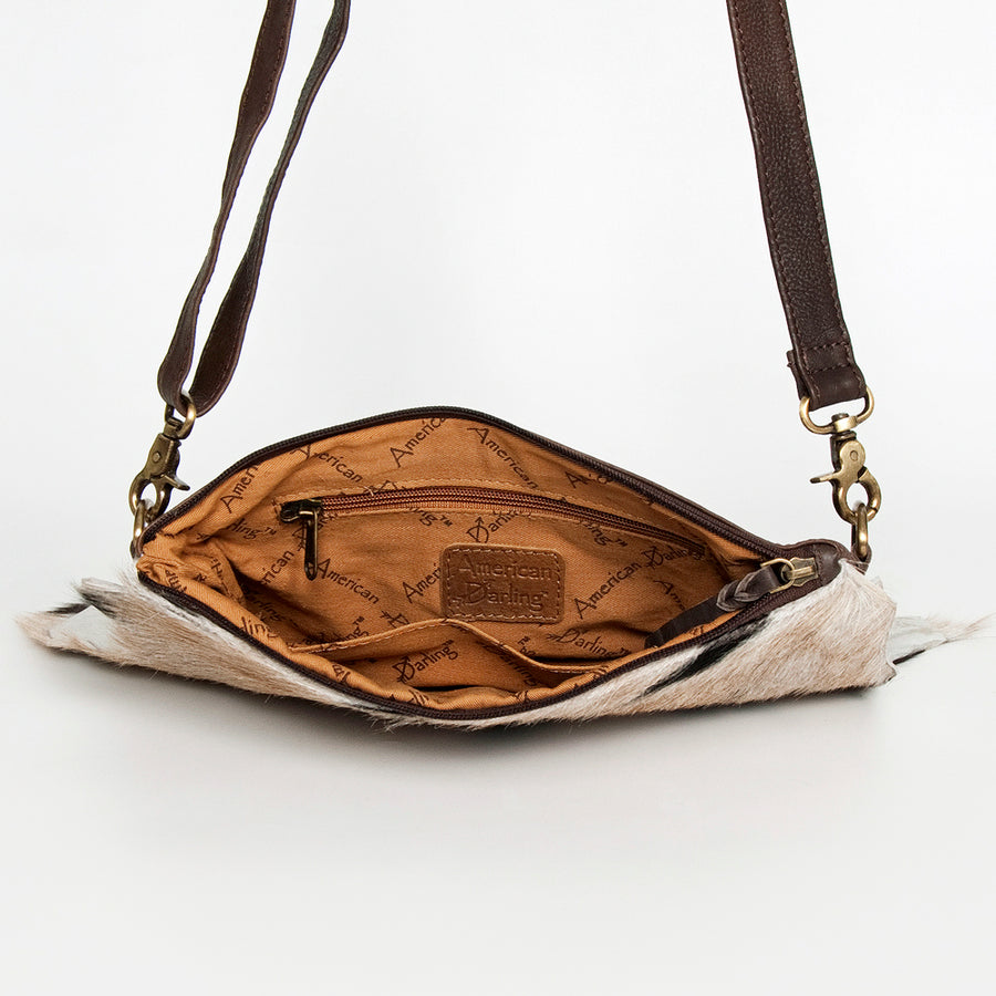 American Darling Large Cross body Bag Hair-On Cowhide Fringed Western Leather Purse with Rivets 16in x 16in