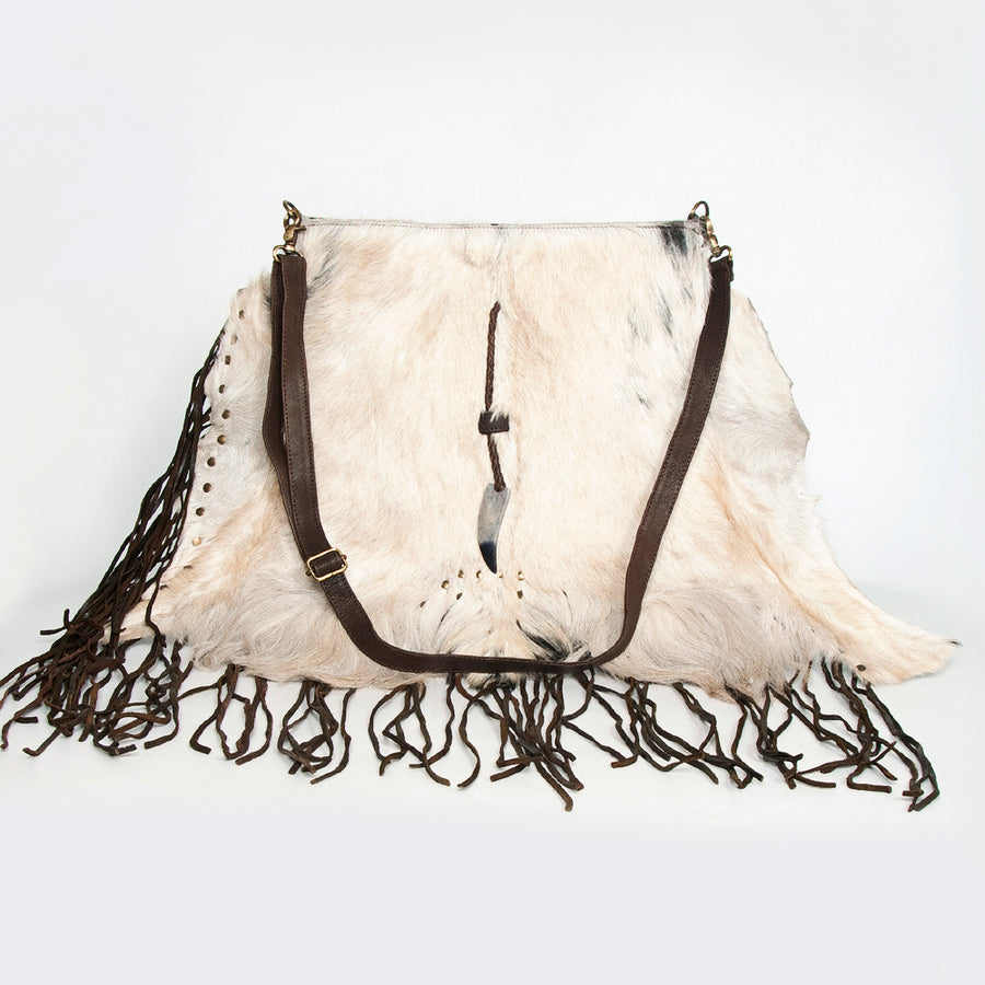 American Darling Large Cross body Bag Hair-On Cowhide Fringed Western Leather Purse with Rivets 16in x 16in