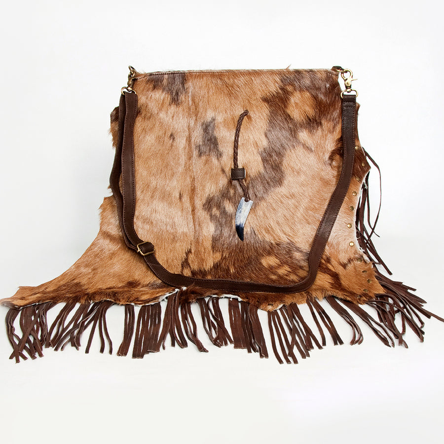 American Darling Large Cross body Bag Hair-On Cowhide Fringed Western Leather Purse with Rivets 16in x 16in